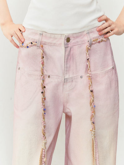 Washed Distressed Pink Jeans VIA0331