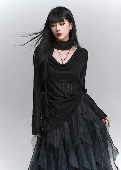 Black Turtleneck Striped Top LAD0230