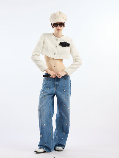 Tweed Decorated Floral Cropped Jacket AOA0037