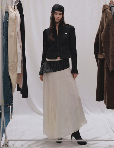 Ruffled Stand Collar Short Woolen Jacket LAL0248