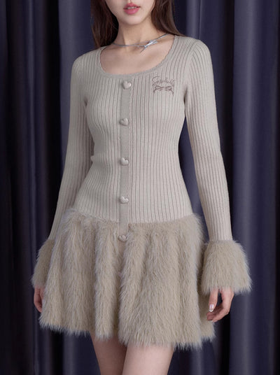 Pure Desire Slim Bottoming Knitted Fur Skirt Dress SAG0192