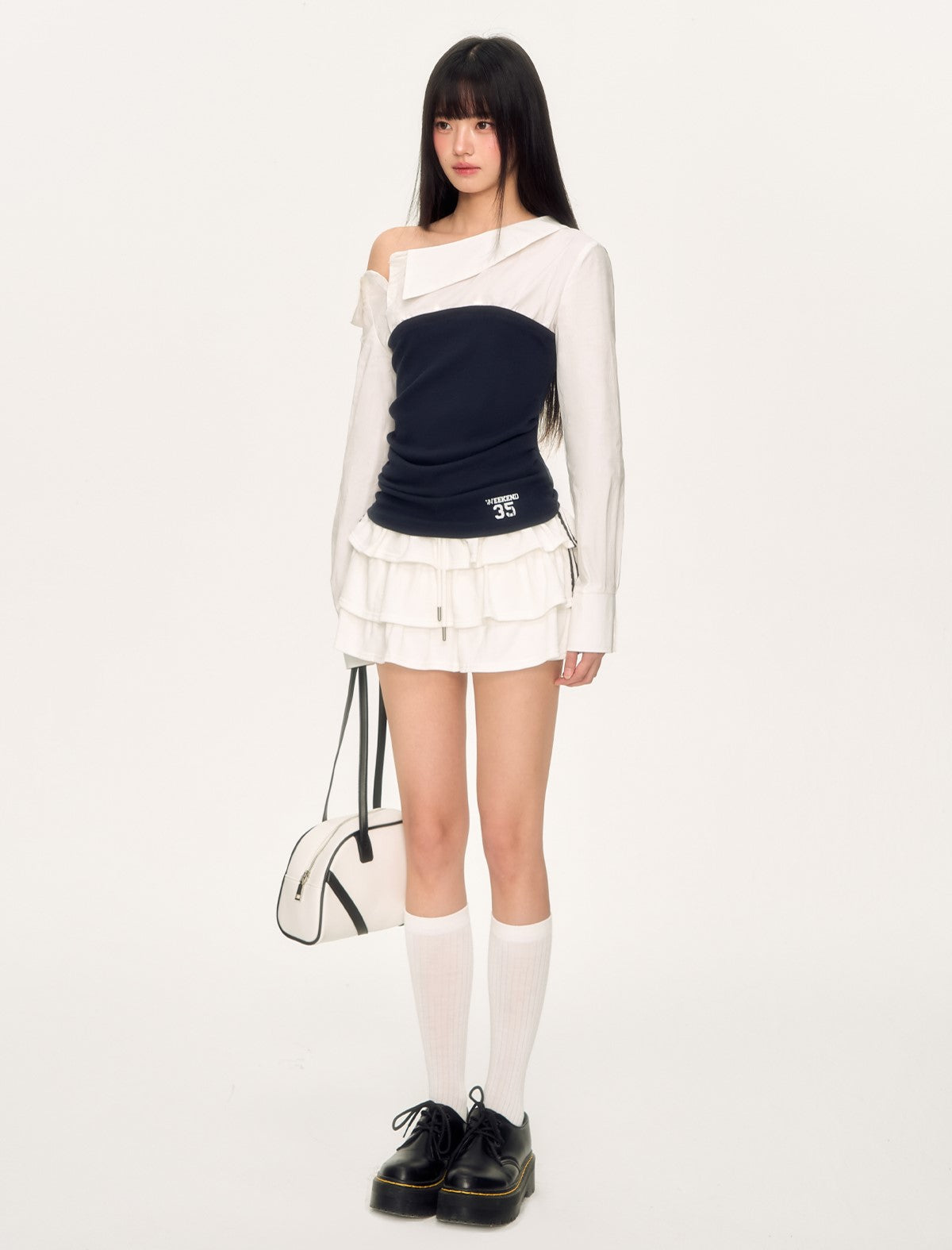 Stitching Oblique Shoulder Shirt WEE0035