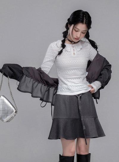 White Lotus Leaf Hollow Collar Sweater COT0348