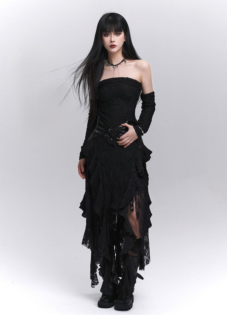 Black Lace Irregular Hem Dress LAD0206