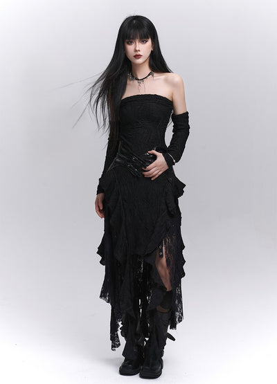 Black Lace Irregular Hem Dress LAD0206