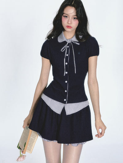Fake Two-piece Plaid Top/Shorts FRA0340