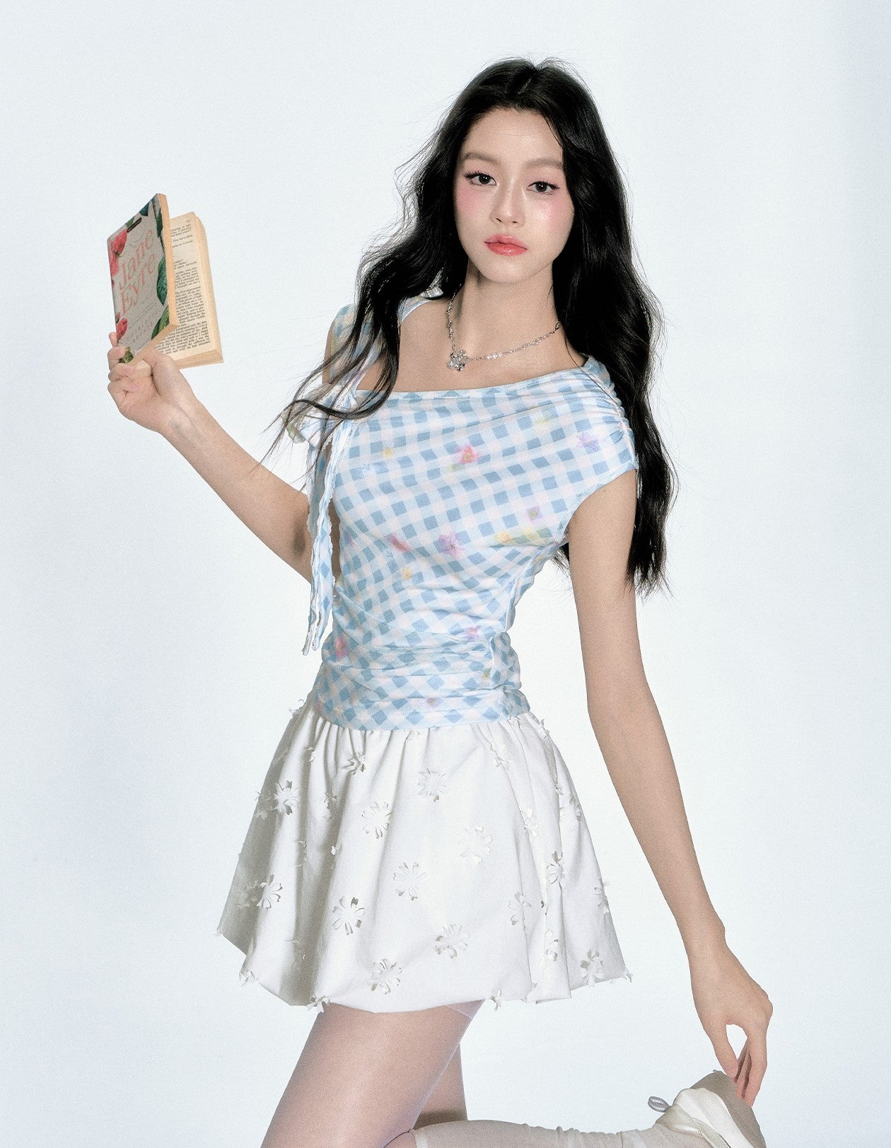 Blue and White Plaid T-shirt FRA0365