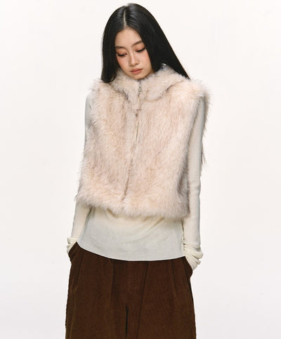 Eco-friendly Fur Hooded Short Vest Jacket ANA0101