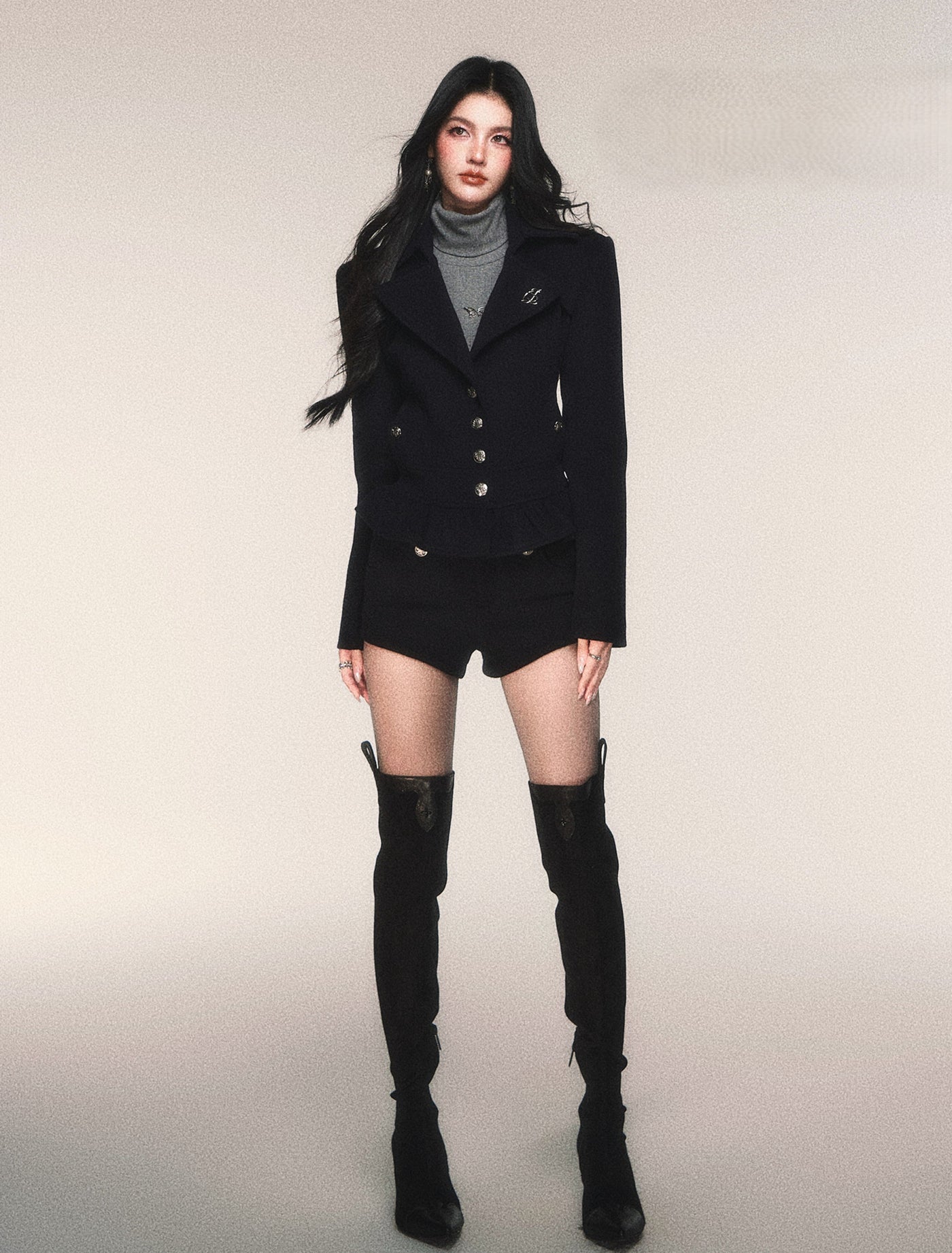 Navy Blue Slim-Fit Short Jacket/Shorts LUL0214