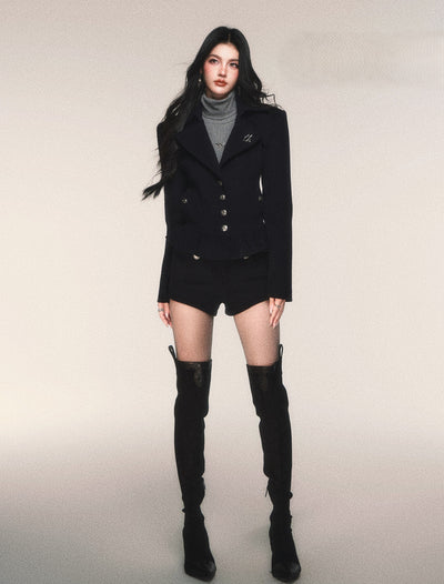 Navy Blue Slim-Fit Short Jacket/Shorts LUL0214