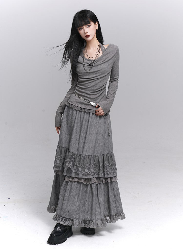 Off-Shoulder Long Sleeve Halter Neck Top LAD0231