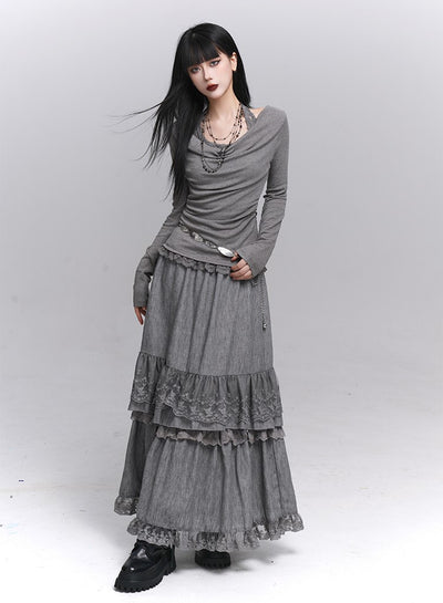 Off-Shoulder Long Sleeve Halter Neck Top LAD0231