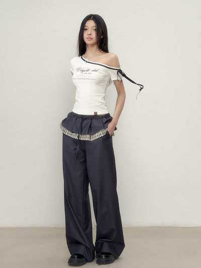 Lace-up Letter Print T-shirt VIA0258