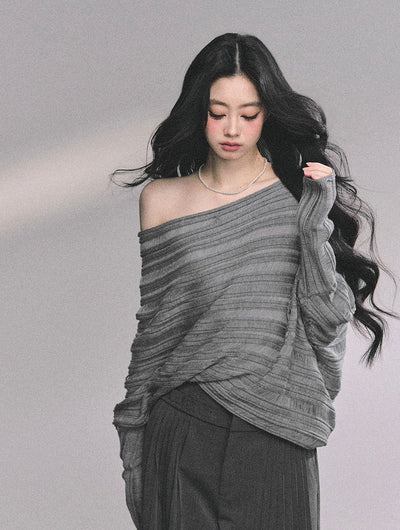 Oblique Shoulder Loose Sweater DIA0597