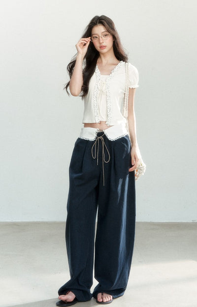 Lace Stitching Drape Mopping Pants SHI0171