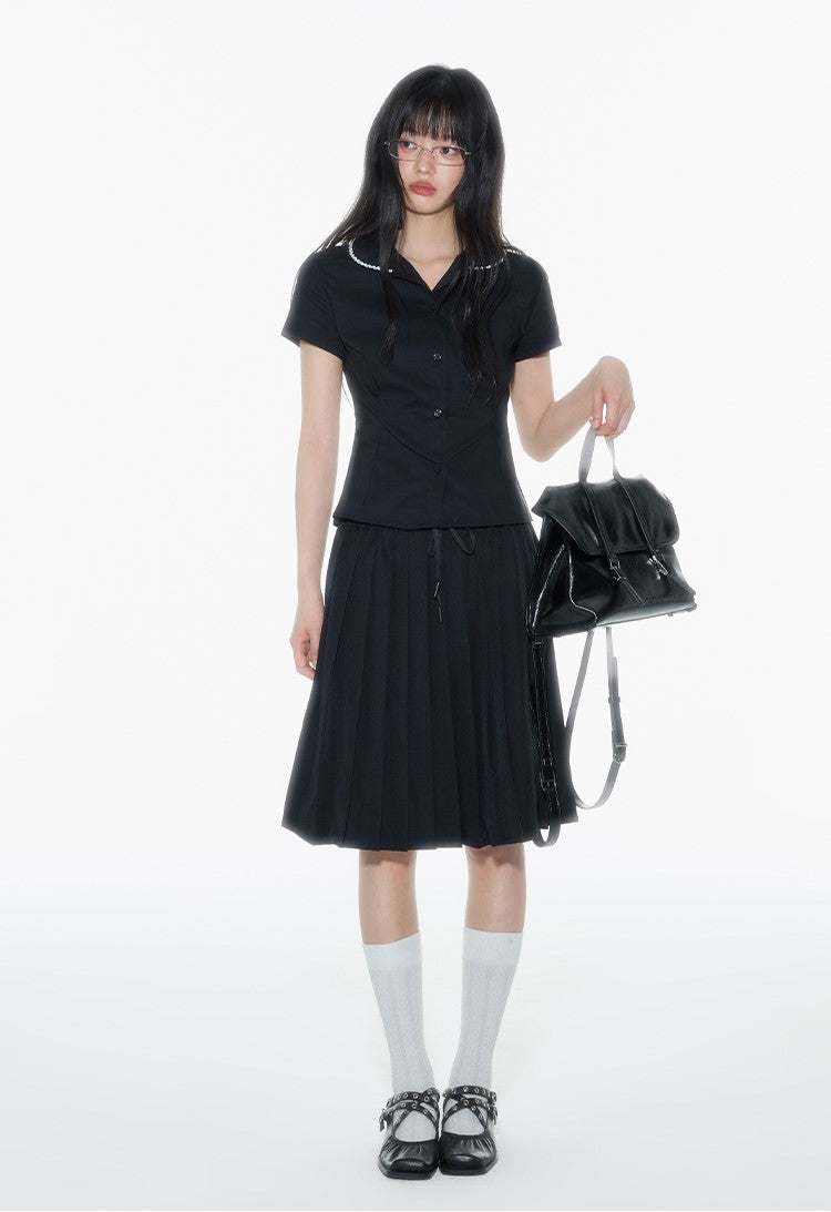 Black Lace Doll Collar Shirt ONT0017