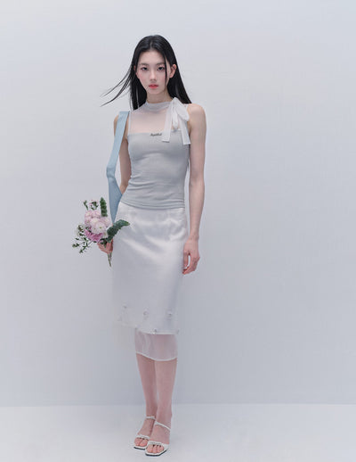 Cloud Design Mesh Top/Slim Skirt FRA0337