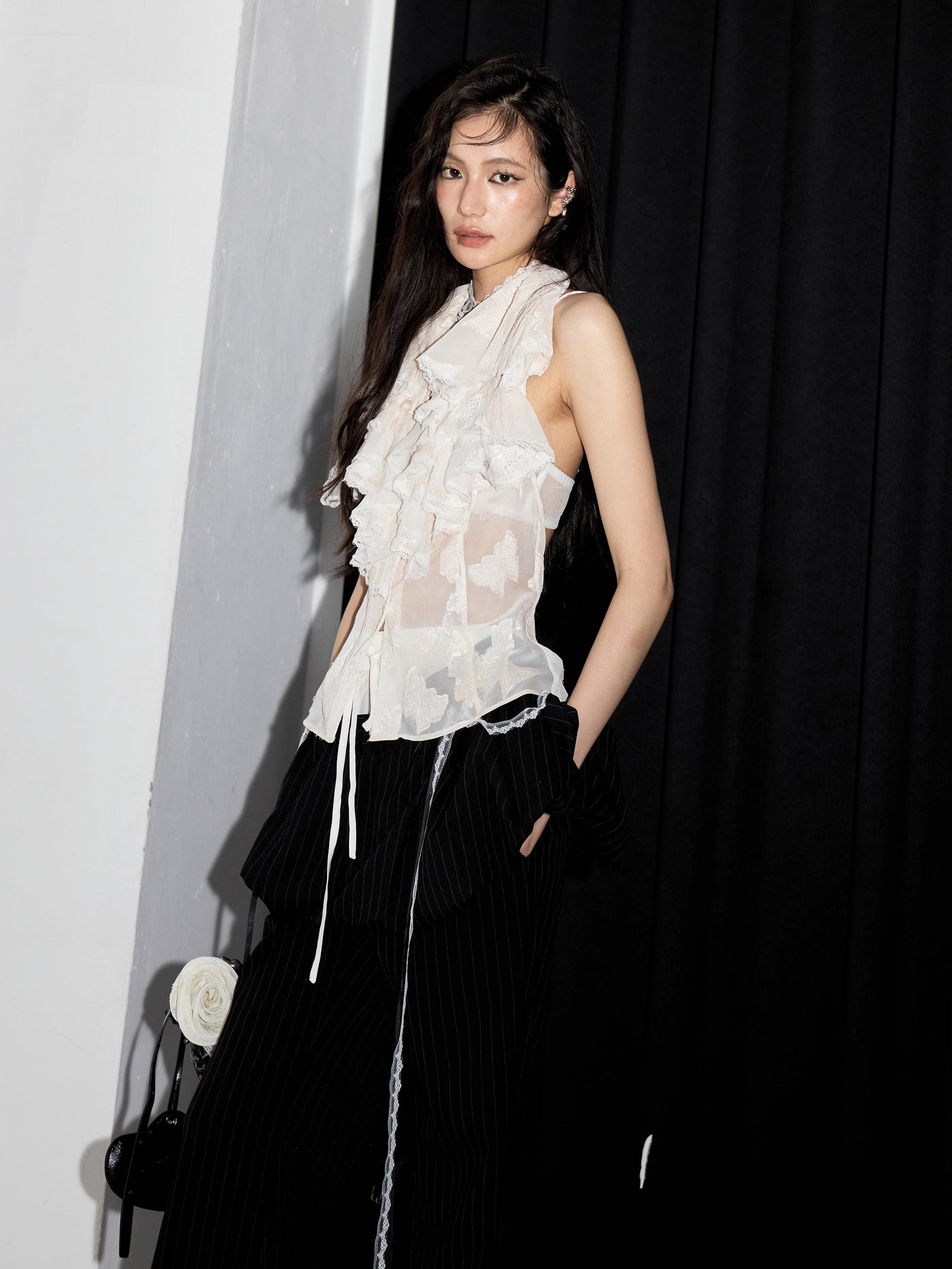 Butterfly Ruffled Backless Top JNY0232