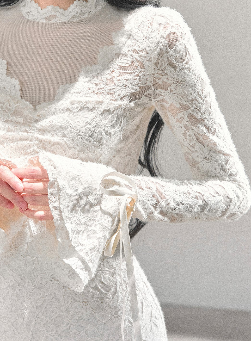 French-style Long-sleeved Lace Mesh Dress DIA0662