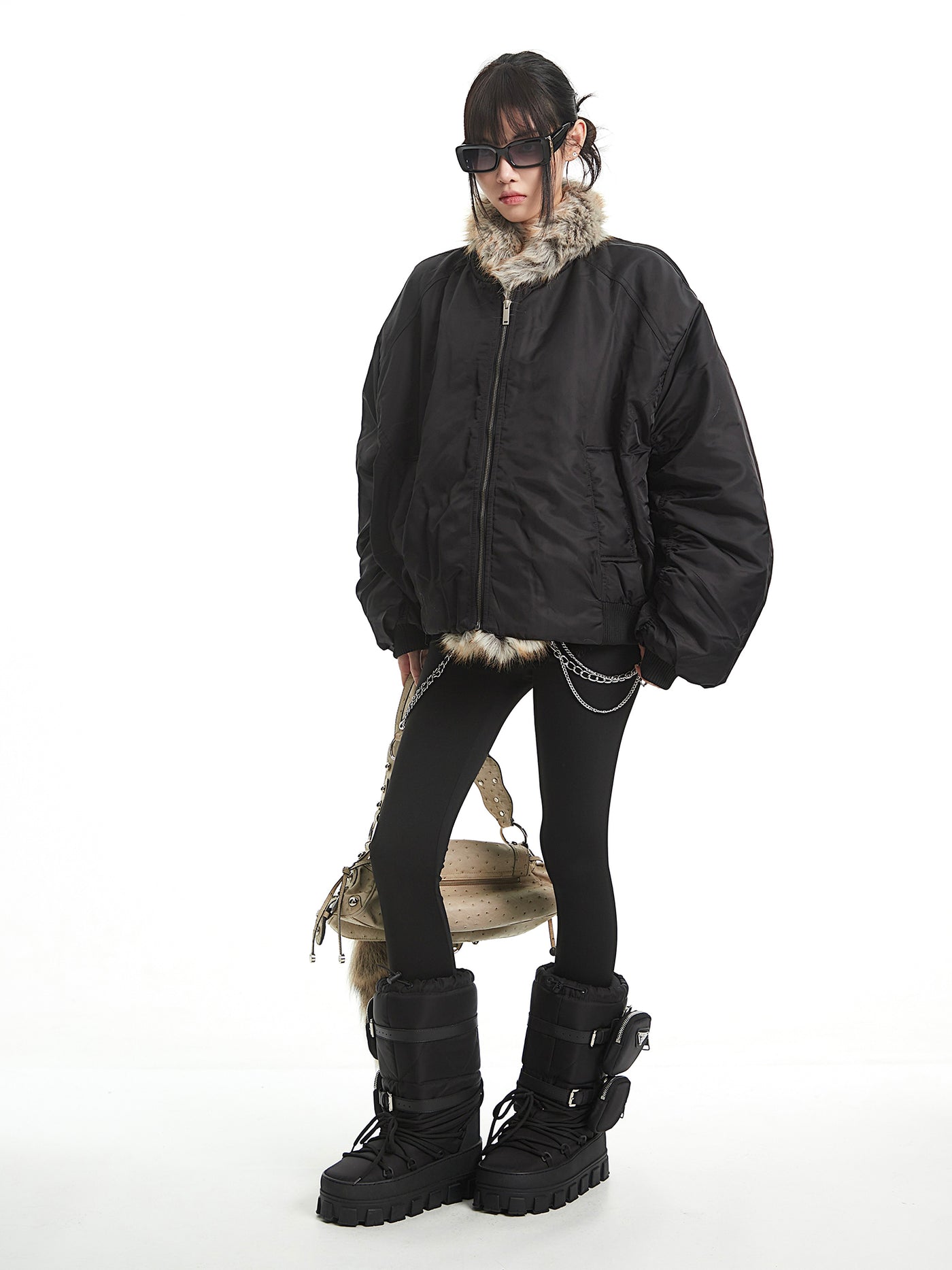 Black Fur Collar Thick Warm Jacket UNC0331