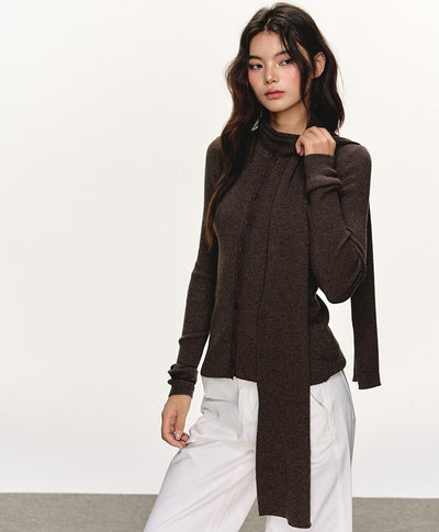 Scarf Slim-fit Long-sleeved Knitted Cardigan ANA0099