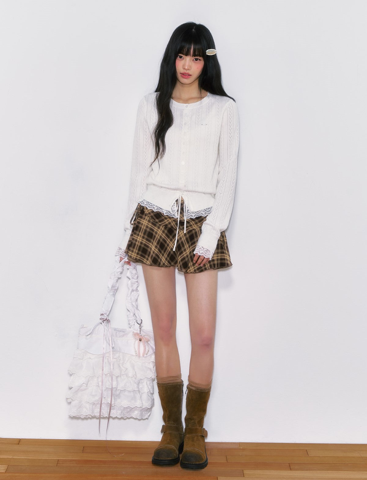 White Lace Hem Cardigan WEE0025