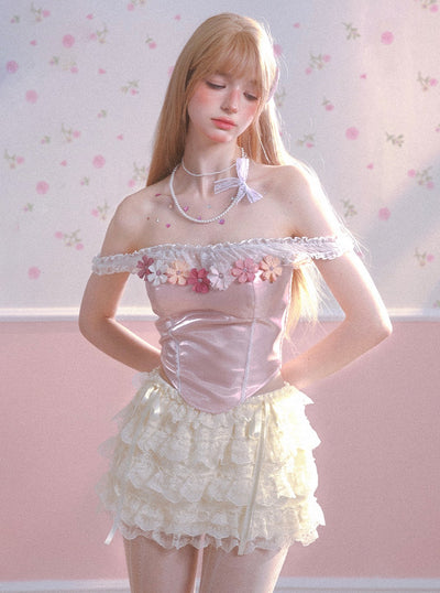 Flower One shoulder Pink Shirt/Skirt DIA0133