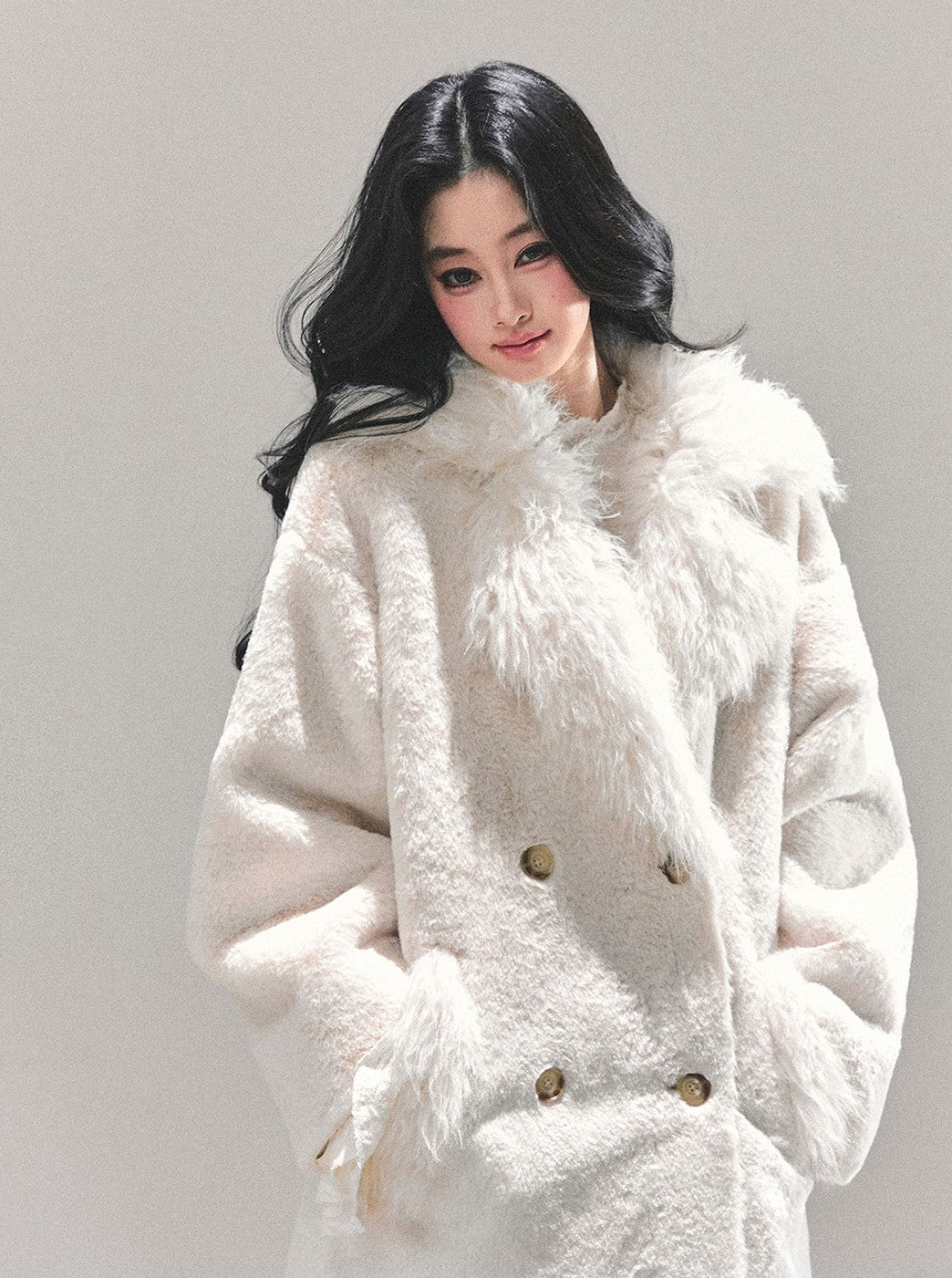 Off-white Fur Trim Coat DIA0675