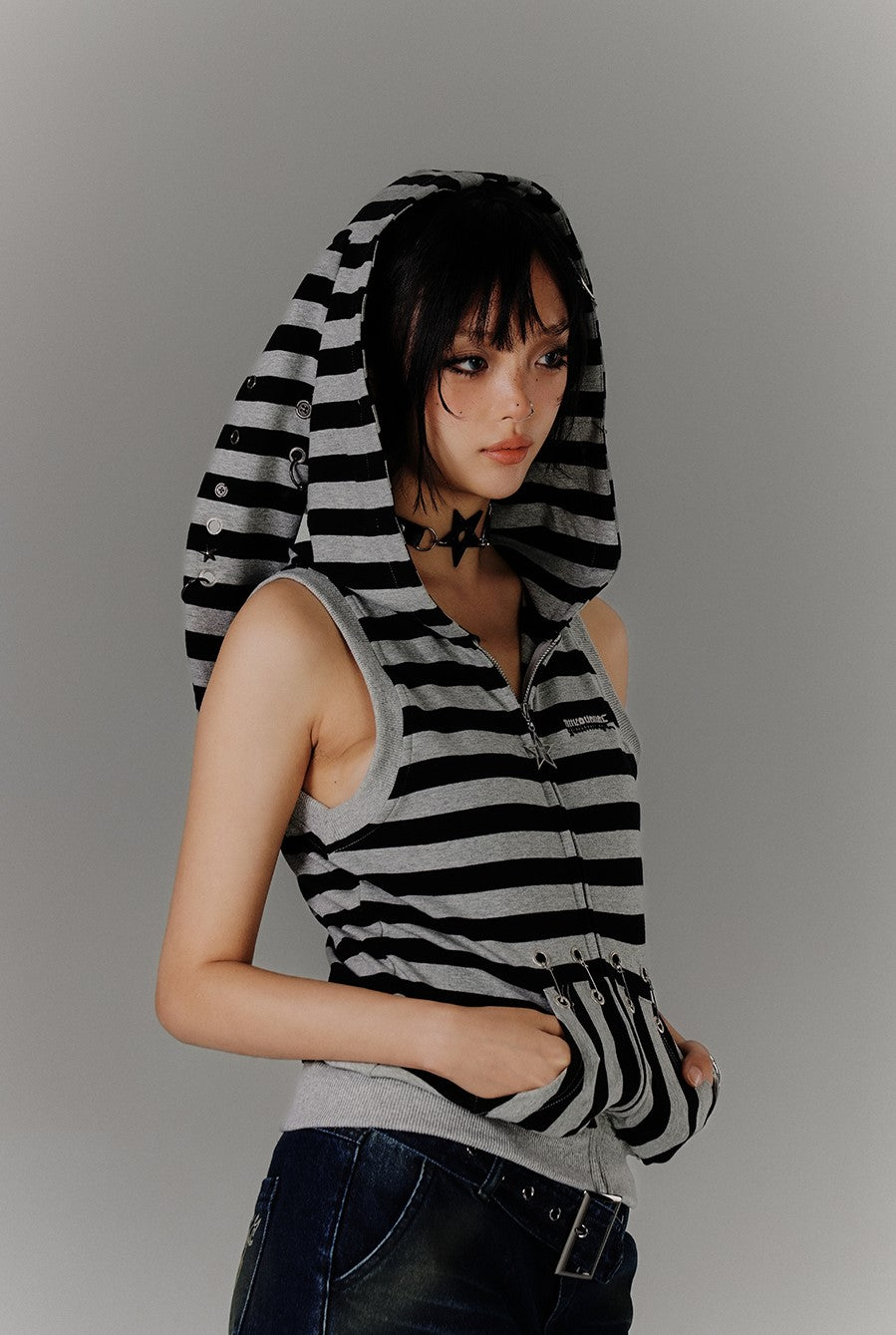 Rabbit Ear Striped Sleeveless Top KIN0141