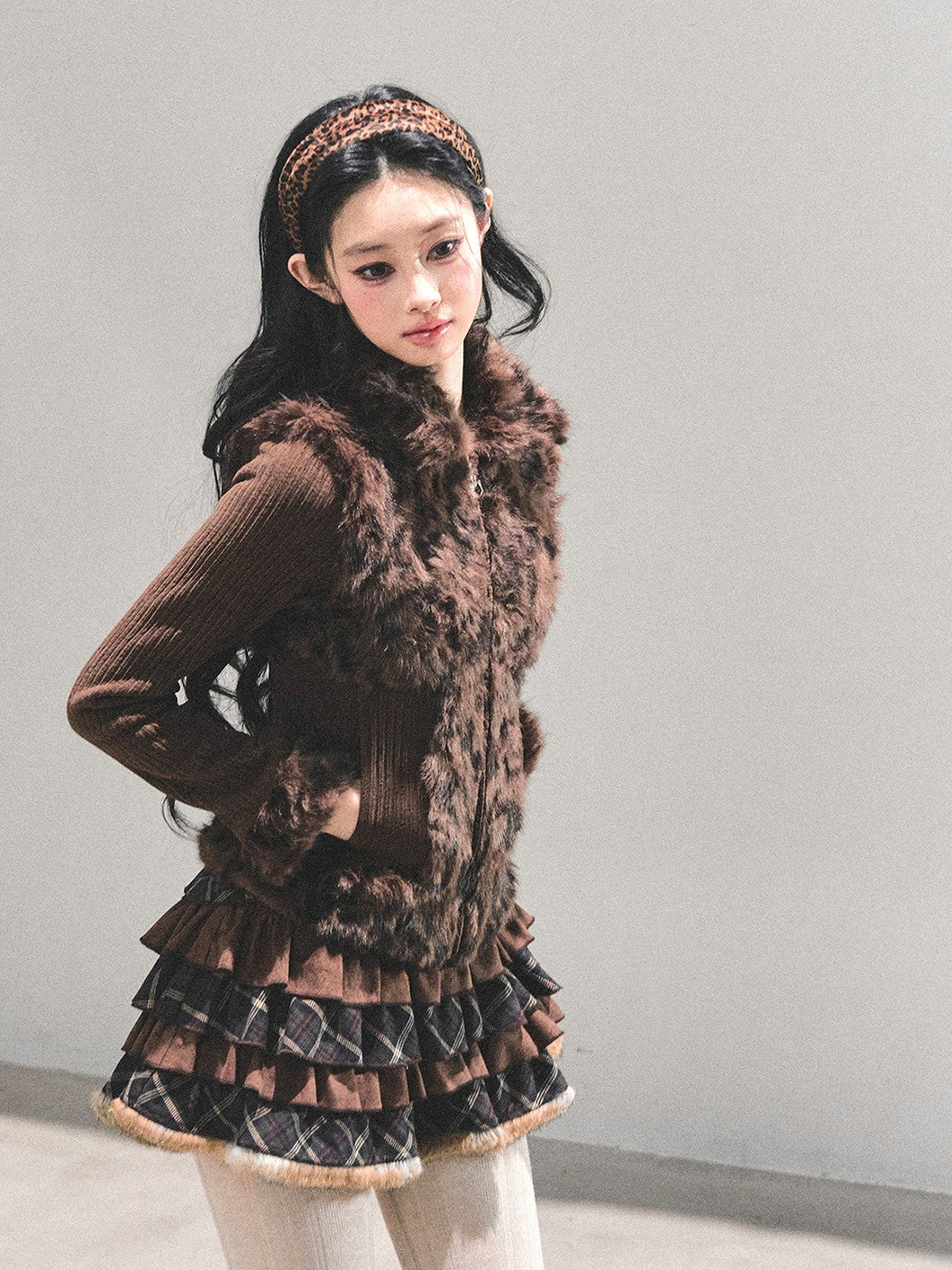 Leopard Print Plush Knitted Cardigan DIA0694