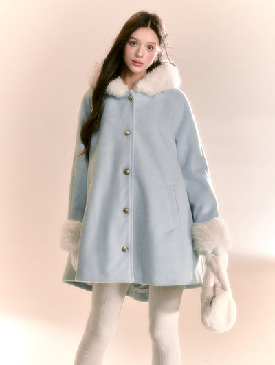 A-line Hooded Woolen Tweed Thickened Coat QDQ0096