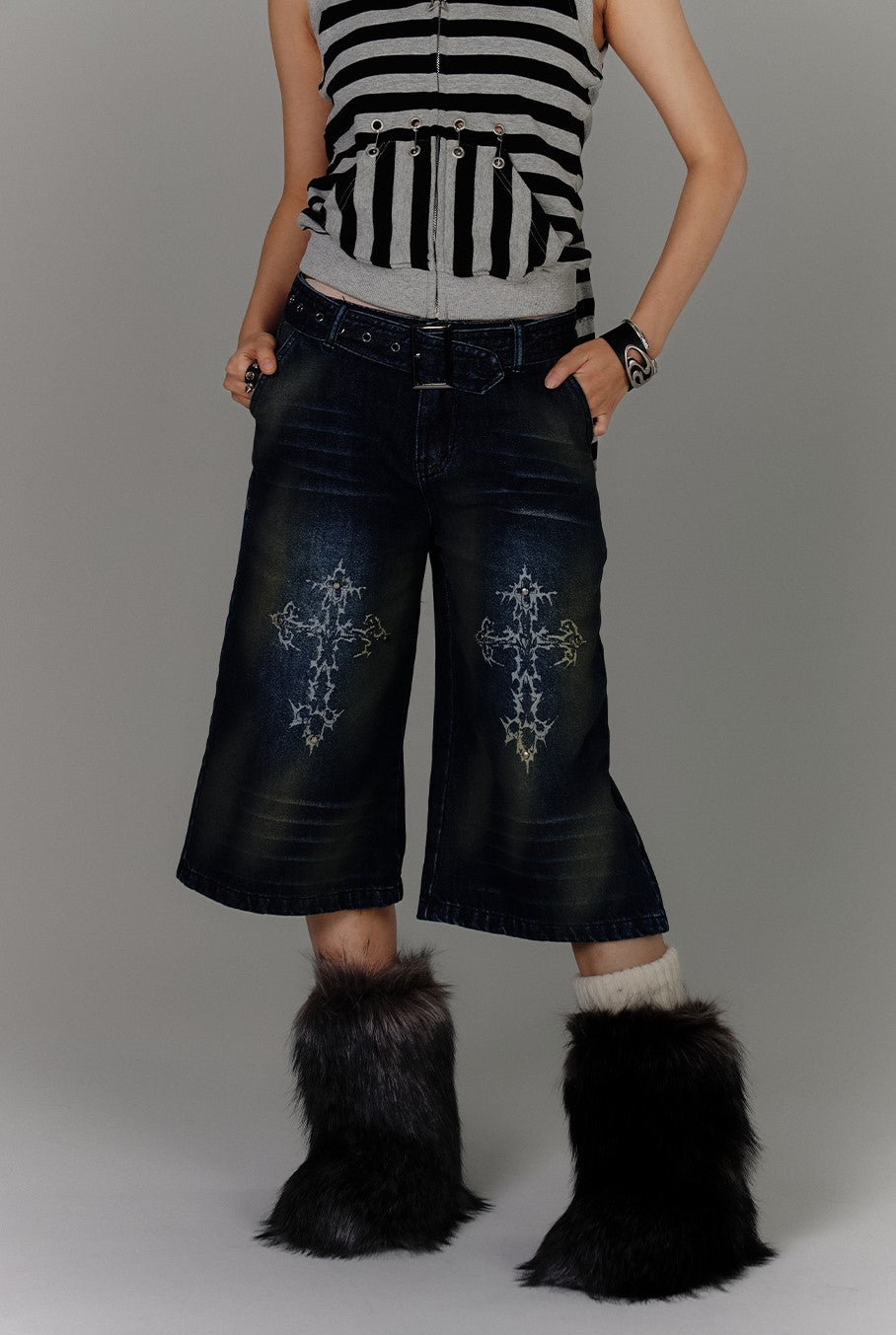 American Retro Cross Design Jeans KIN0140