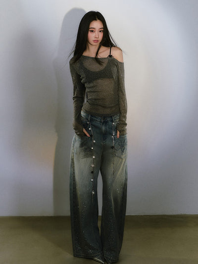Diamond One Shoulder Long-sleeved T-shirt VIA0340
