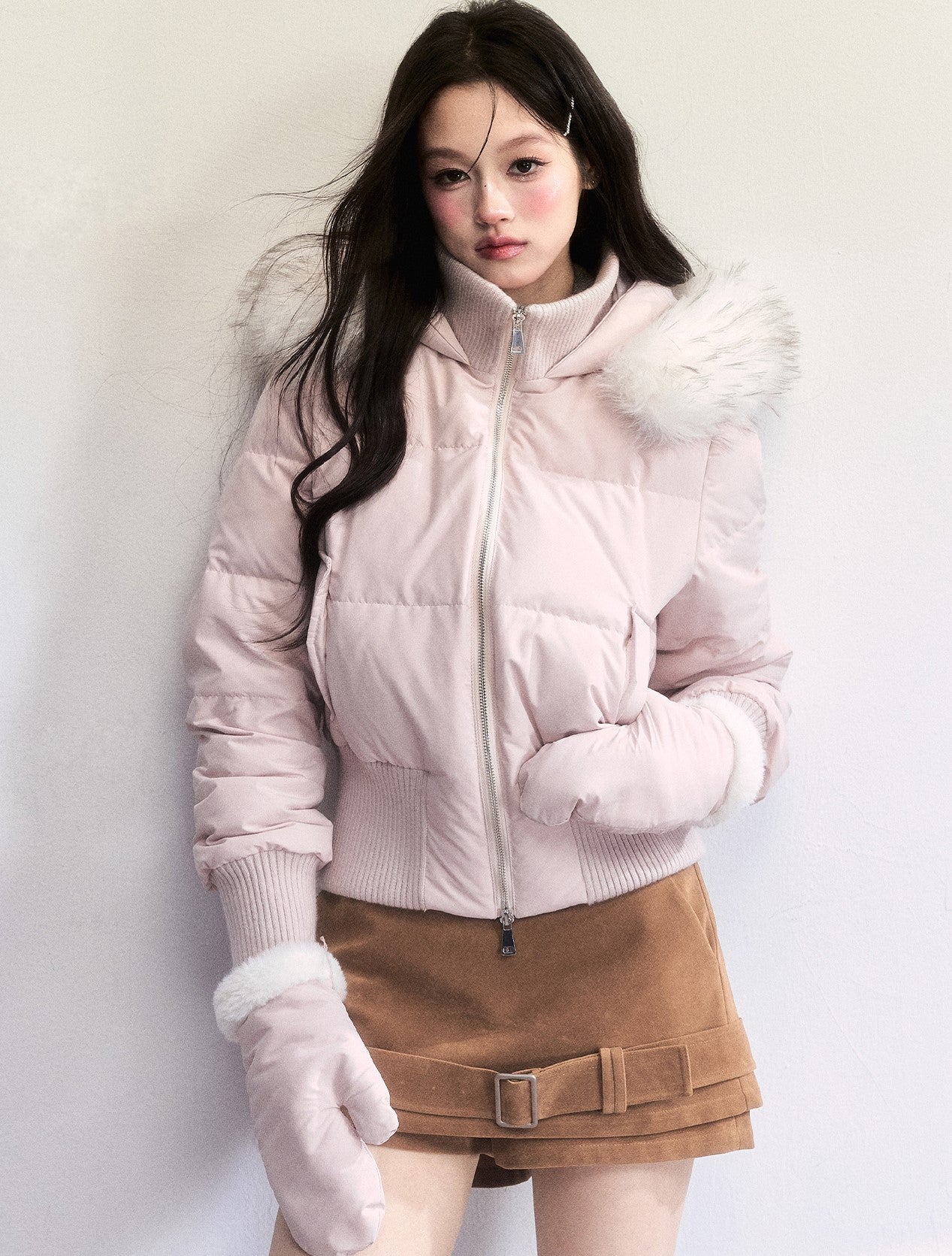 Fur Collar Two-Tone Short Down Jacket FRA0495