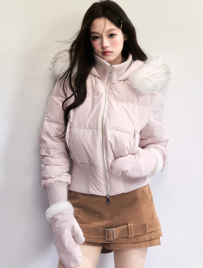 Fur Collar Two-Tone Short Down Jacket FRA0495