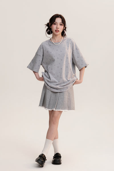 Lace Gray Pleated Skirt AOO0013