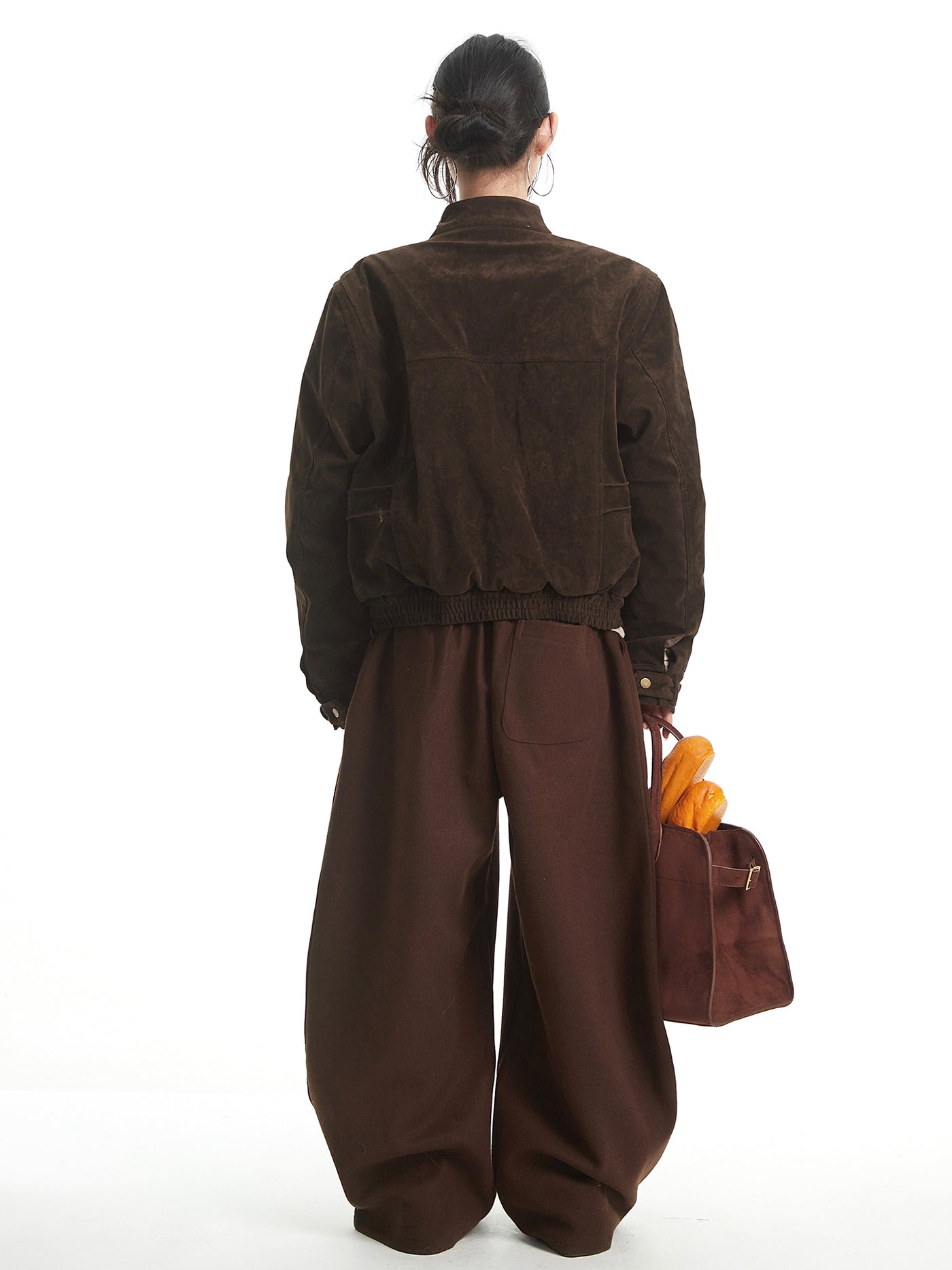 Brown Retro Suede Stand Collar Jacket UNC0330