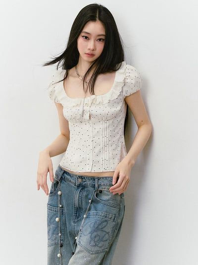 Lace Polka Dot Short-sleeved T-shirt VIA0297