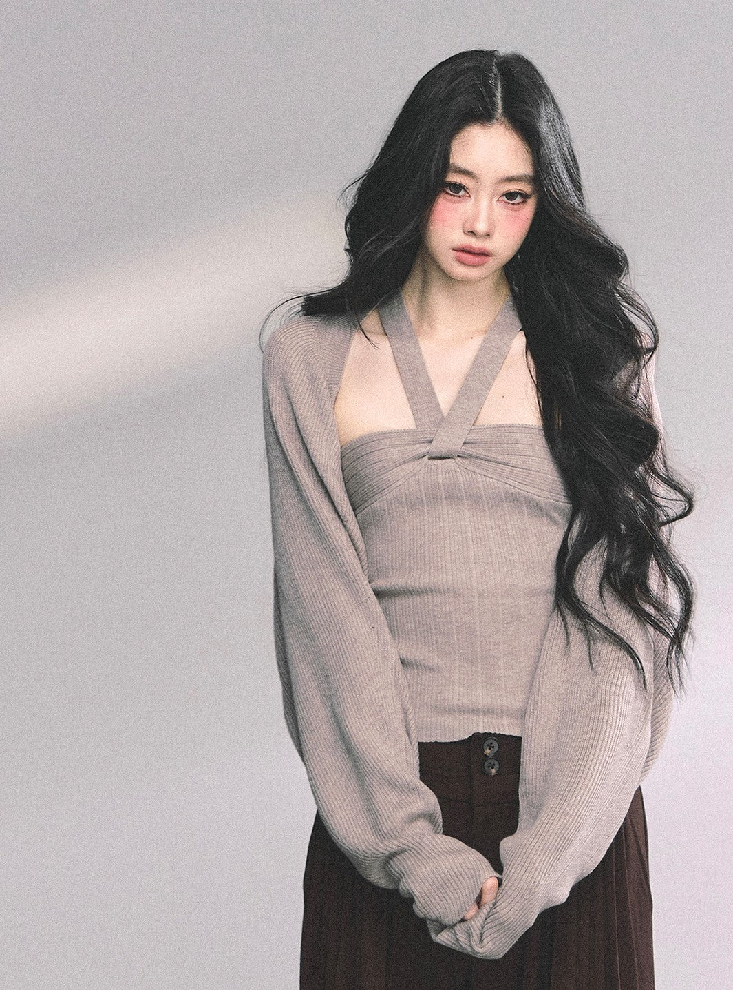 French Knitted Halter Neck Top+Shawl DIA0630