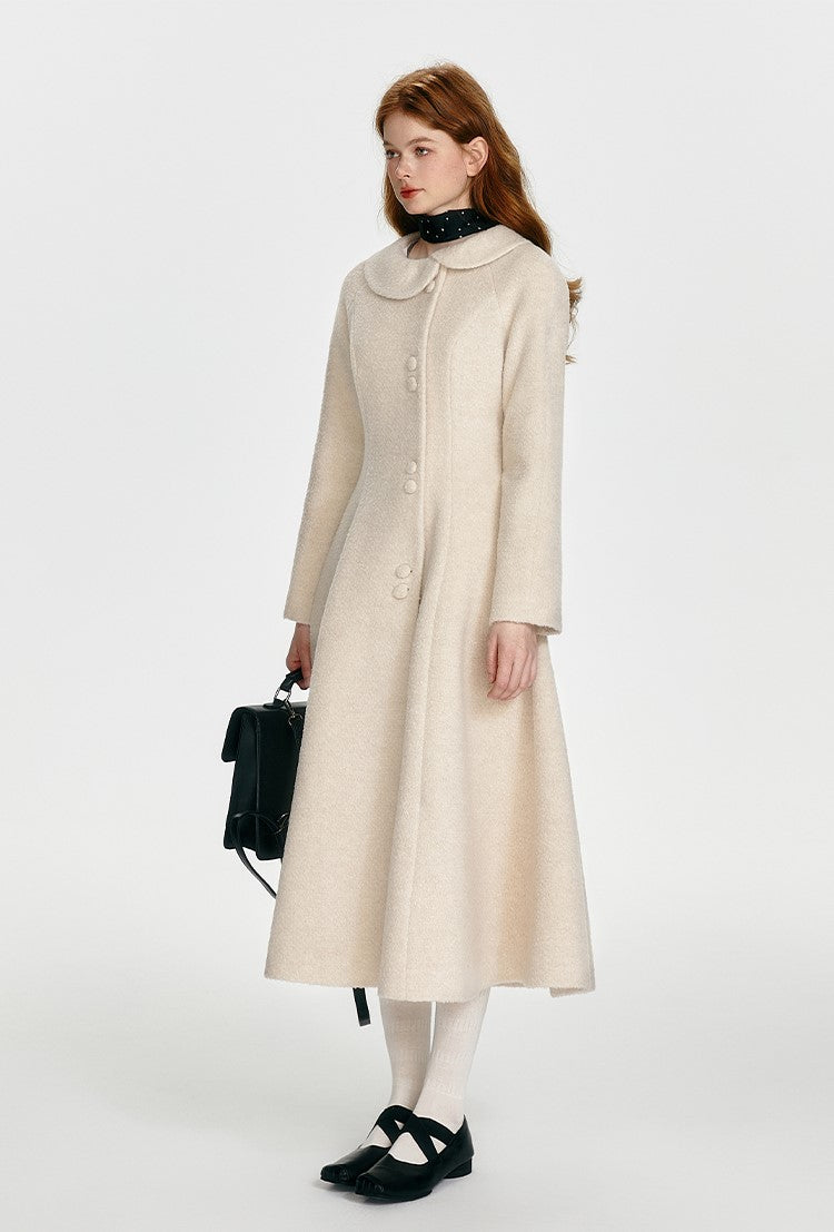 French Hepburn Style Waisted A-Line Wool Long Coat BOH0086