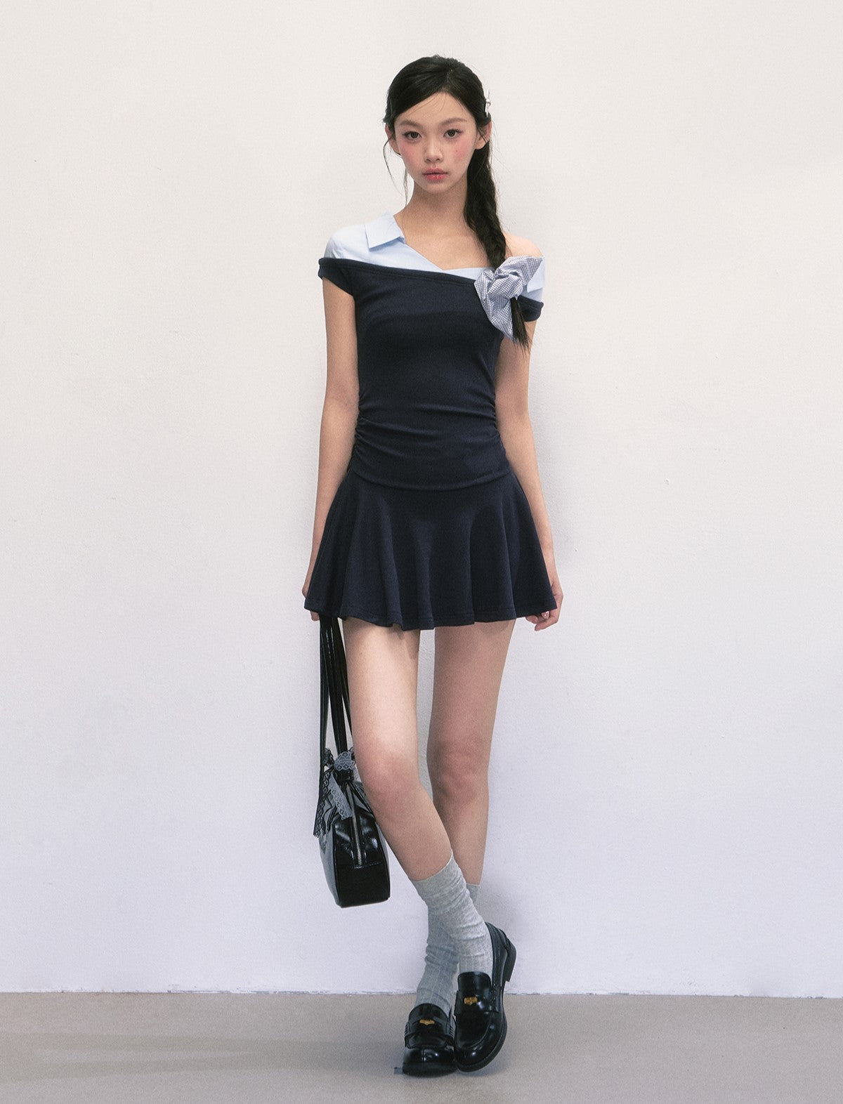 Off-shoulder Shirt Patchwork Dress WEE0003