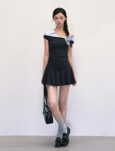 Off-shoulder Shirt Patchwork Dress WEE0003