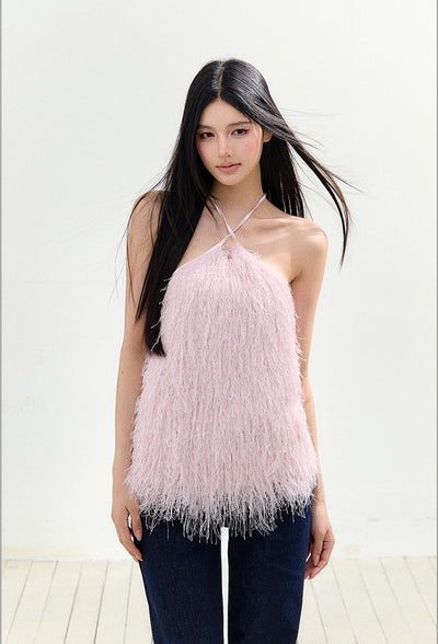 Pink Tassel Halter Neck Top AGM0155
