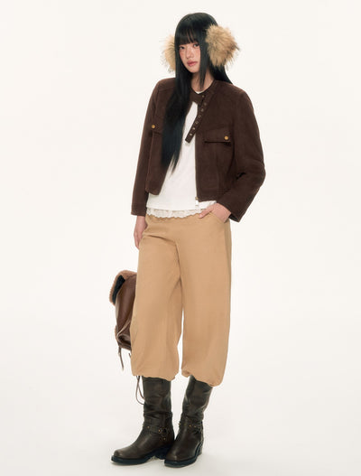 Dark brown Suede Basic Jacket WEE0094