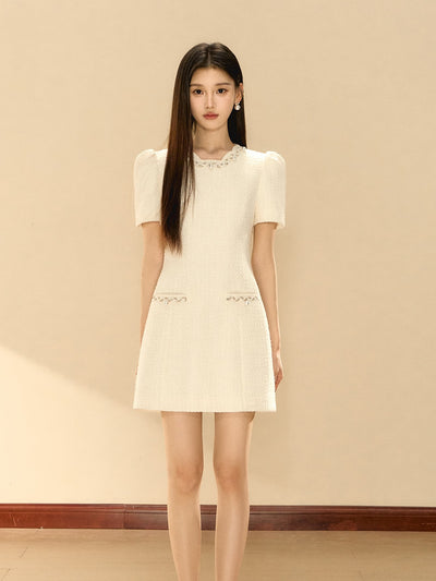 Puff Sleeve A-line Beaded Dress OSH0141
