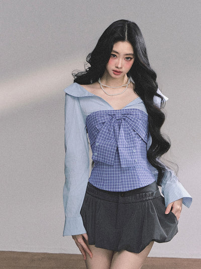 Fake Two-piece Slim Striped Shirt DIA0584