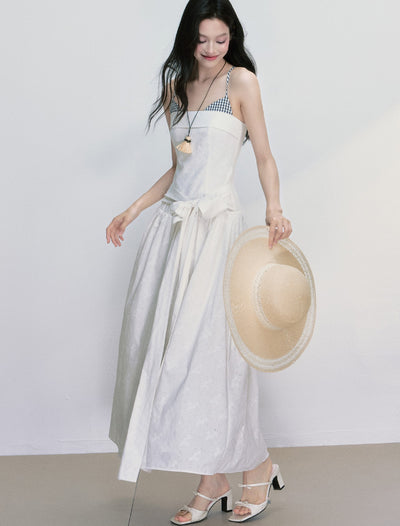 Bow Splicing Strappy Long Dress FRA0401