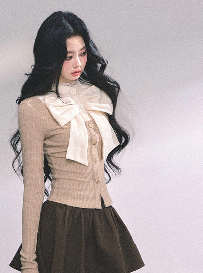 Fake Two-piece Lace Ribbon Knitted Top DIA0640