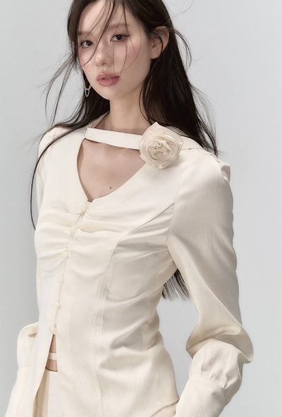 Rose Detachable Button-up Long-sleeved Shirt/Skirt VIA0050