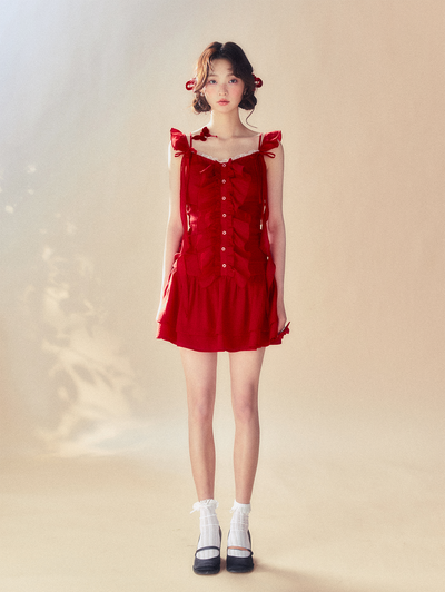 Red Bow Suspender Dress SUN0057